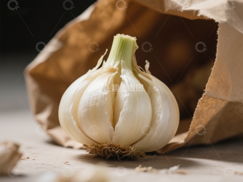 高清大图下载【趣麦麦图】新鲜大蒜与纸袋静物摄影