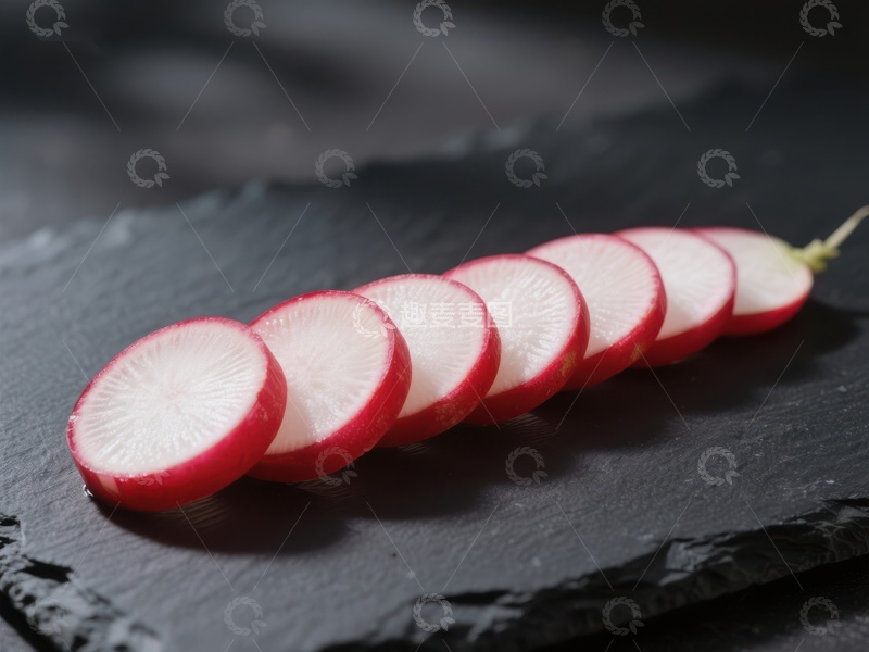 高清大图下载【趣麦麦图】切片红萝卜整齐排列于黑色石板上