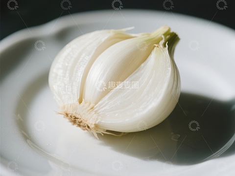 新鲜大蒜头静置于白色盘中