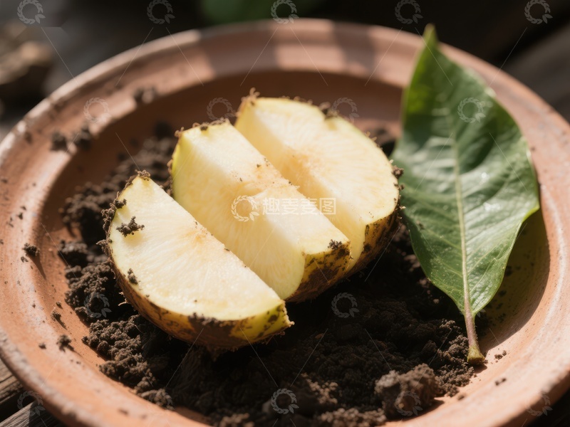 高清大图下载【趣麦麦图】切片水果置于土壤盆中