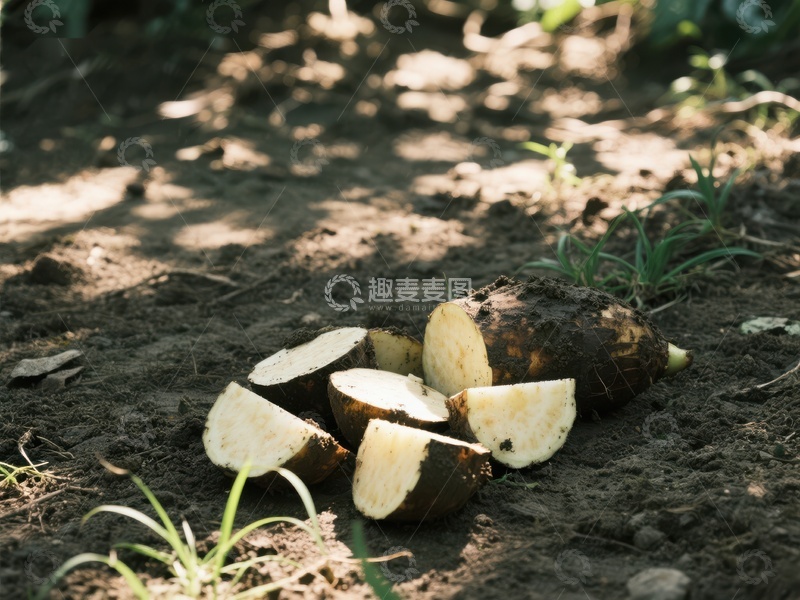 高清大图下载【趣麦麦图】新鲜挖掘的木薯根部