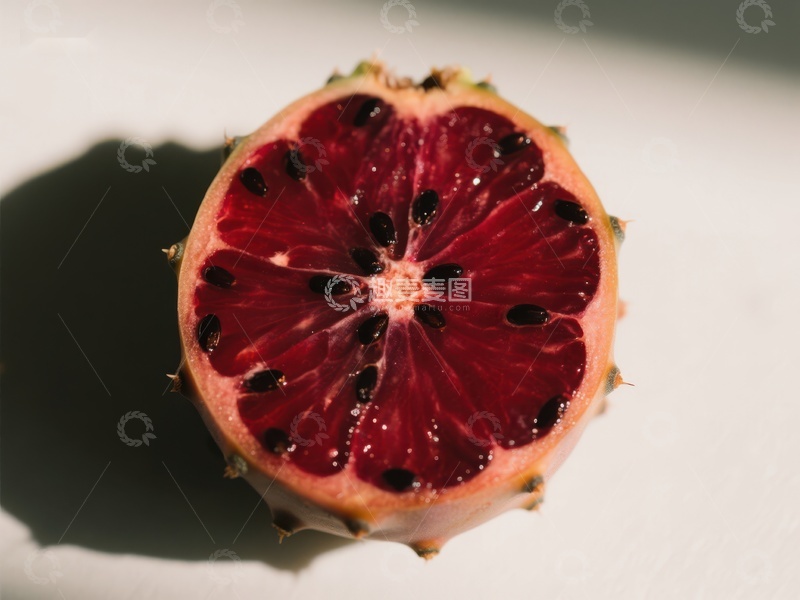 高清大图下载【趣麦麦图】切开的火龙果，展示鲜艳红色果肉
