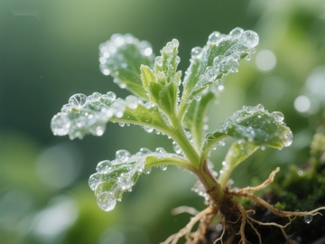 晨露滴落的嫩绿植物
