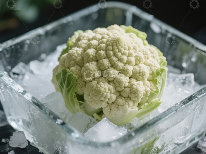 高清大图下载【趣麦麦图】冰块中的新鲜花椰菜