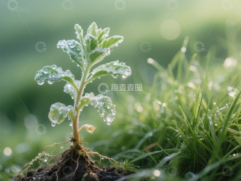 高清大图下载【趣麦麦图】晨露中的嫩芽