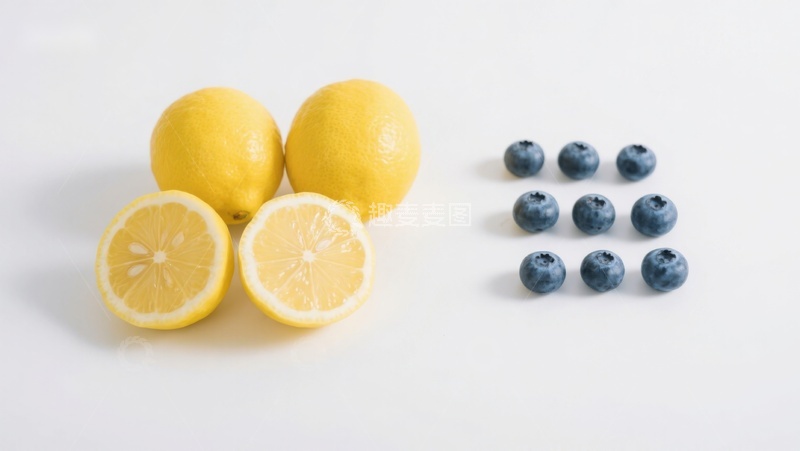 高清大图下载【趣麦麦图】柠檬与蓝莓的清新对比