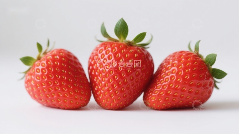 高清大图下载【趣麦麦图】三颗新鲜草莓并排展示