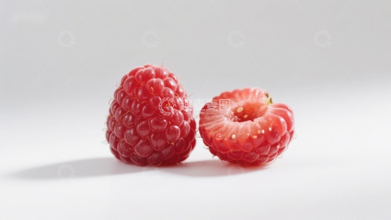 高清大图下载【趣麦麦图】新鲜覆盆子与半颗覆盆子对比