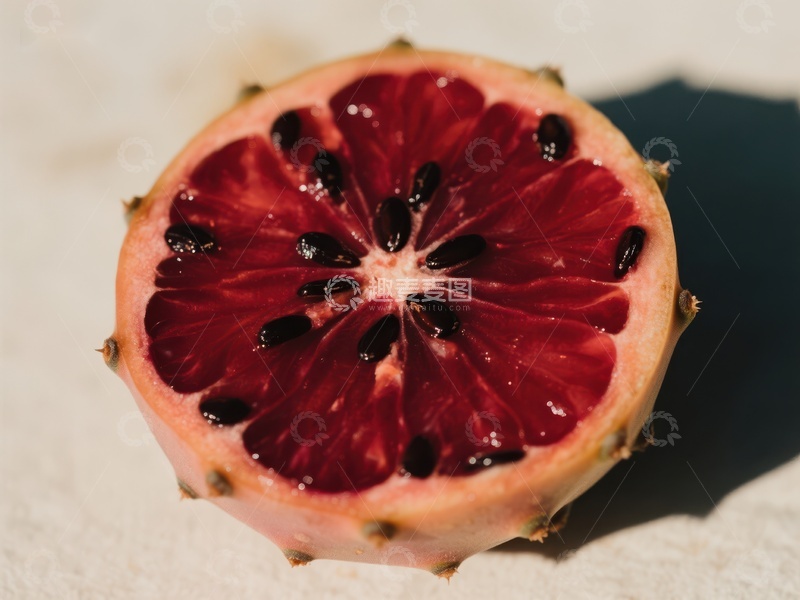 高清大图下载【趣麦麦图】切开的火龙果，展示鲜艳红色果肉