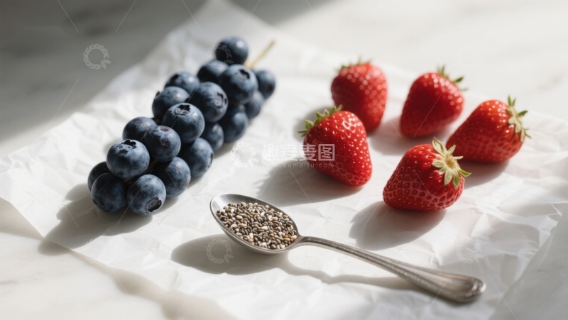 高清大图下载【趣麦麦图】蓝莓草莓与奇亚籽的健康组合