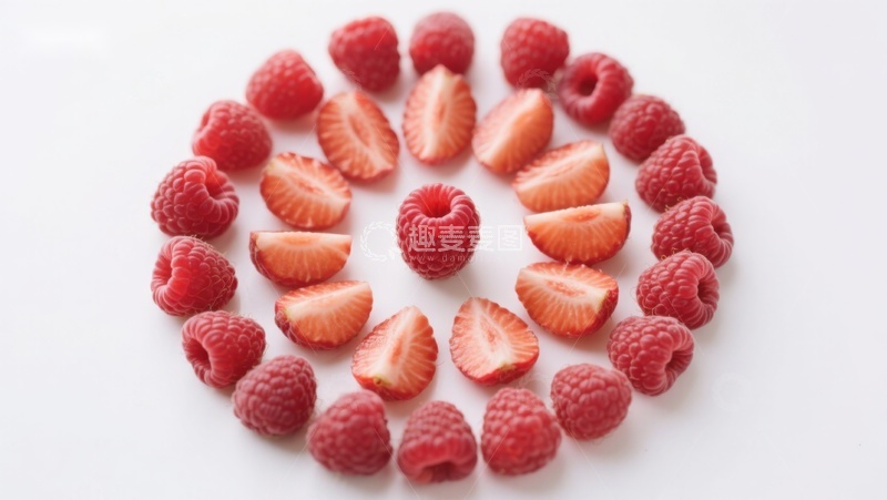 高清大图下载【趣麦麦图】草莓与覆盆子的圆形排列