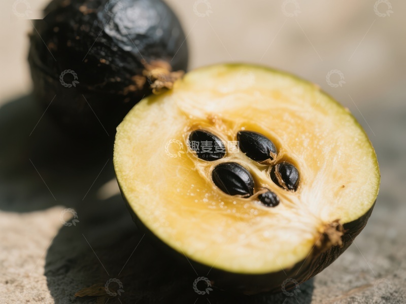 高清大图下载【趣麦麦图】切开的黑果展示内部种子