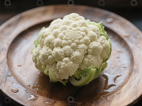 新鲜花椰菜置于木质盘中
