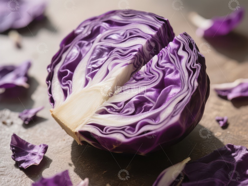 高清大图下载【趣麦麦图】切开的紫甘蓝，展示其纹理