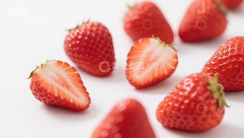 高清大图下载【趣麦麦图】新鲜草莓特写，色泽鲜艳诱人