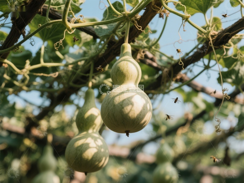 高清大图下载【趣麦麦图】藤蔓上的葫芦果实