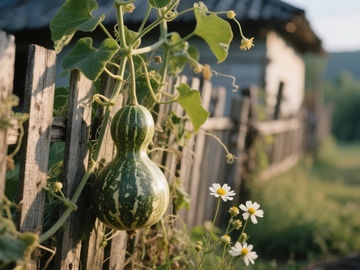 篱笆上的葫芦与野花
