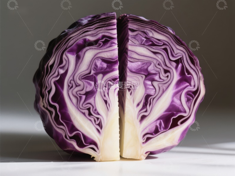 高清大图下载【趣麦麦图】切开的紫甘蓝，展示内部纹理