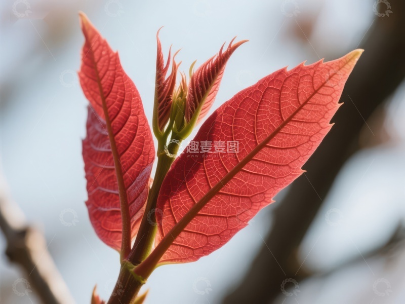 高清大图下载【趣麦麦图】-新生红叶在枝头绽放