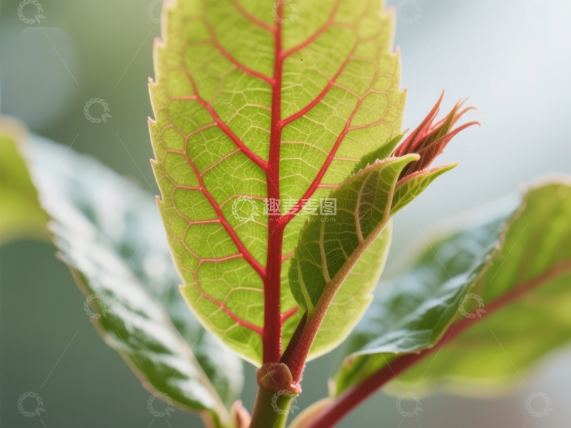 高清大图下载【趣麦麦图】绿叶红脉，自然之美