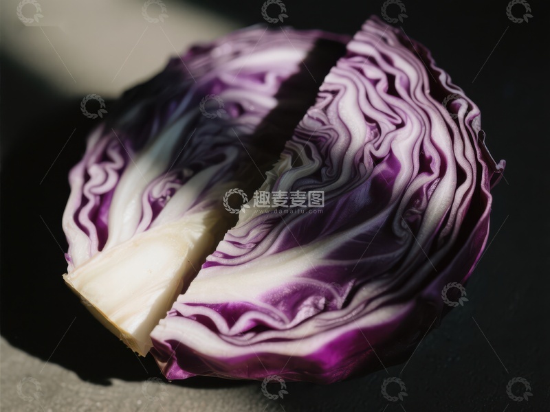 高清大图下载【趣麦麦图】切开的紫甘蓝，展示层次纹理