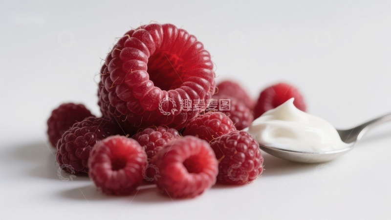 高清大图下载【趣麦麦图】新鲜覆盆子与酸奶特写