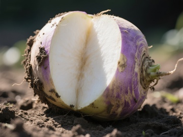 切开的紫色萝卜，露出白色内部