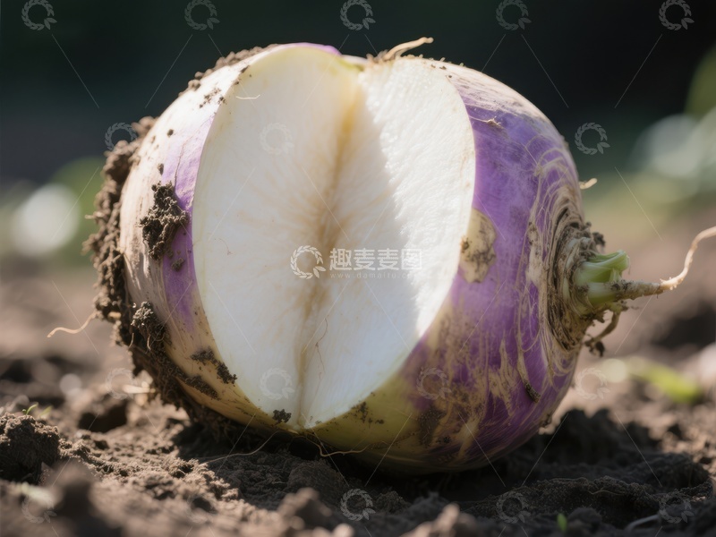 高清大图下载【趣麦麦图】切开的紫色萝卜，露出白色内部
