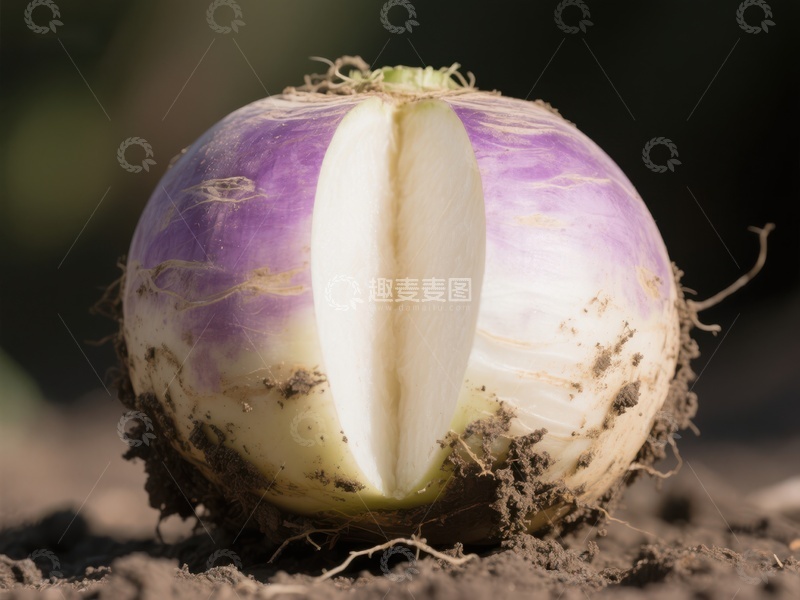 高清大图下载【趣麦麦图】紫色洋葱切面，土壤中展示