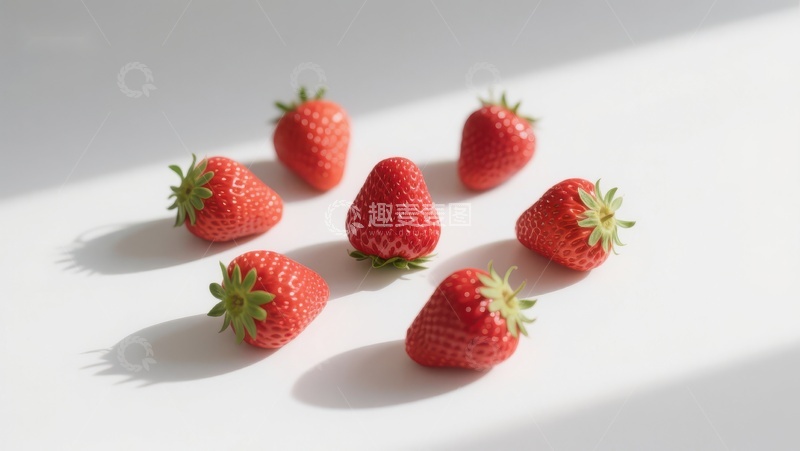 高清大图下载【趣麦麦图】新鲜草莓散落白色背景