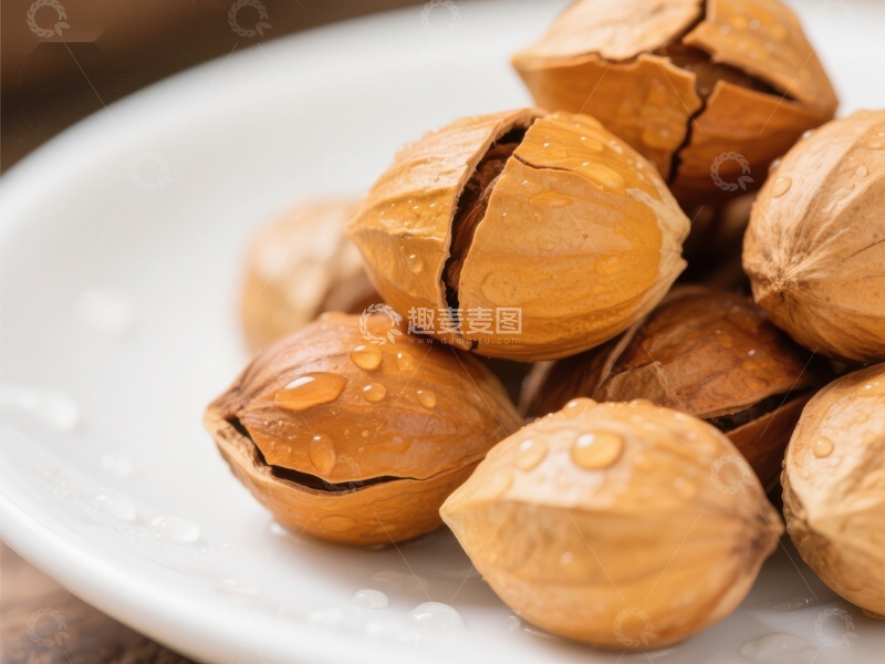 高清大图下载【趣麦麦图】新鲜核桃特写，表面带水珠
