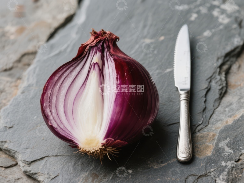 高清大图下载【趣麦麦图】-红洋葱与刀具静物图