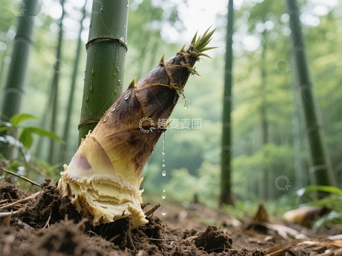 竹笋破土而出，生机勃勃