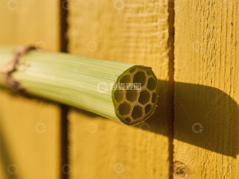 高清大图下载【趣麦麦图】切开的竹节靠在黄色木墙