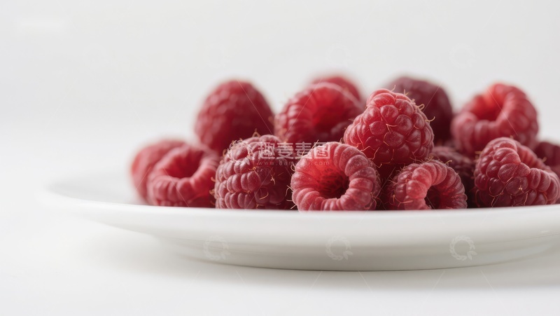高清大图下载【趣麦麦图】新鲜覆盆子堆放在白色盘中