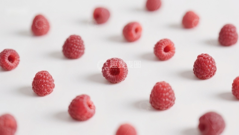 高清大图下载【趣麦麦图】新鲜覆盆子散落白色背景