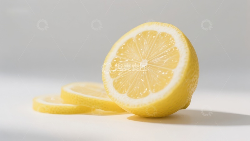 高清大图下载【趣麦麦图】新鲜柠檬切片，明亮背景