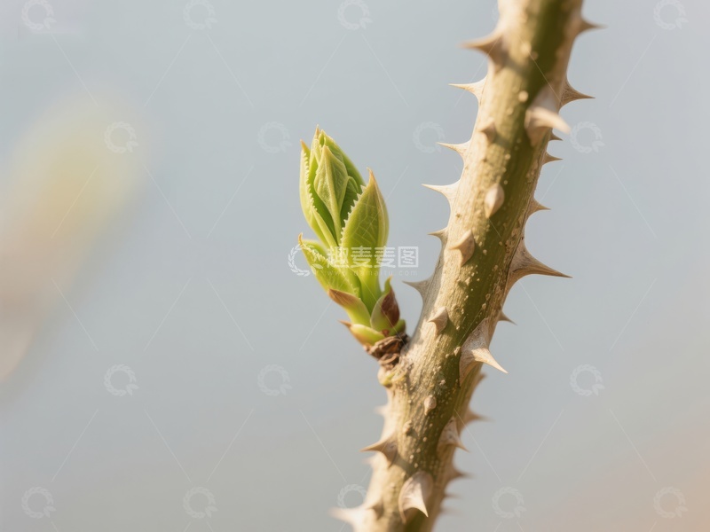 高清大图下载【趣麦麦图】新芽初绽的带刺枝条