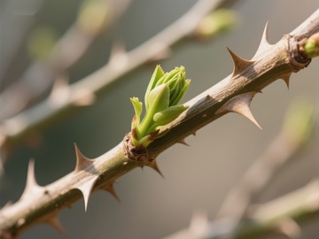 新芽初绽的带刺枝条
