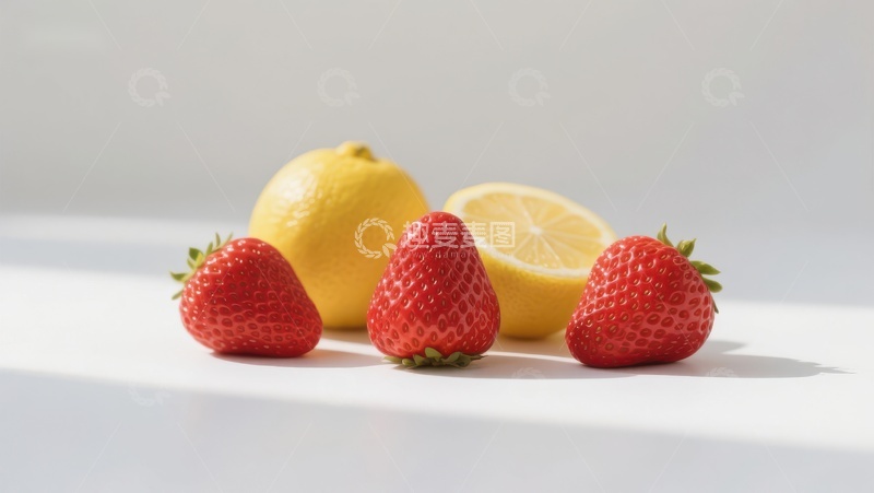 高清大图下载【趣麦麦图】柠檬与草莓的清新组合