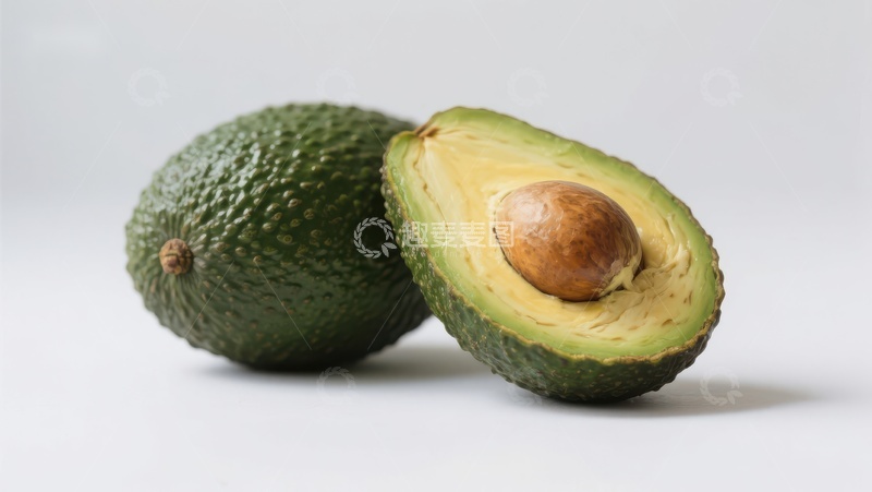 高清大图下载【趣麦麦图】新鲜牛油果，一半切开展示果核