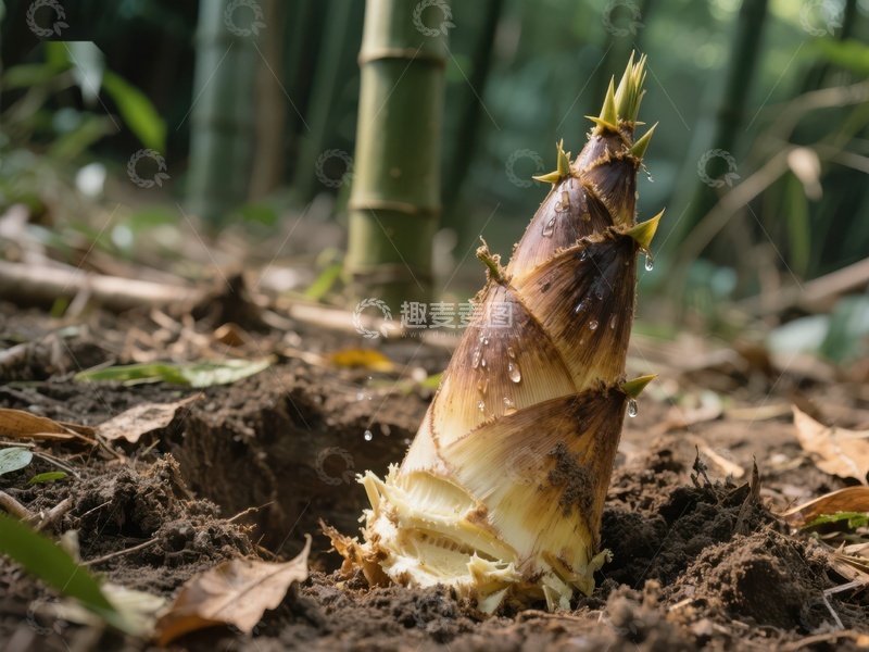 高清大图下载【趣麦麦图】竹笋破土而出，生机勃勃