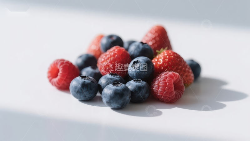 高清大图下载【趣麦麦图】新鲜蓝莓与覆盆子的静物组合