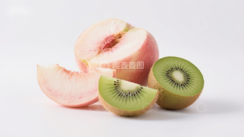 高清大图下载【趣麦麦图】新鲜桃子与猕猴桃切片展示