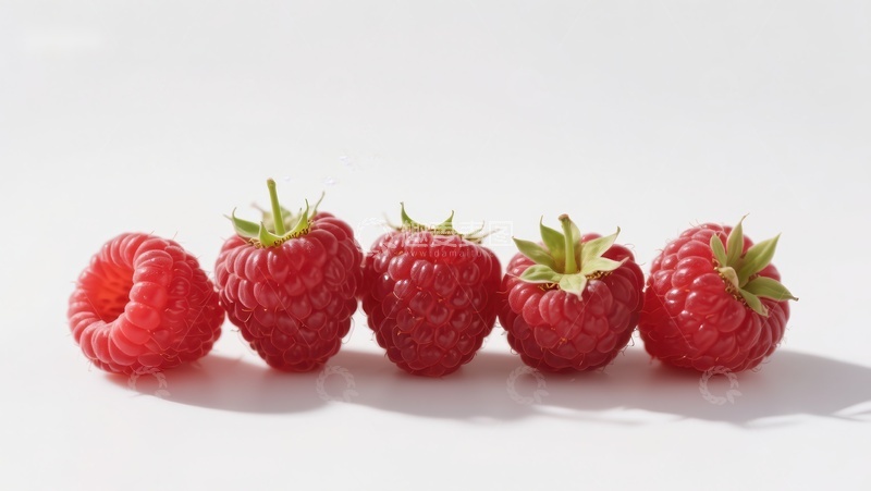 高清大图下载【趣麦麦图】新鲜覆盆子排列在白色背景上