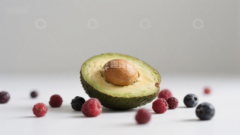 高清大图下载【趣麦麦图】切开的牛油果与散落的浆果