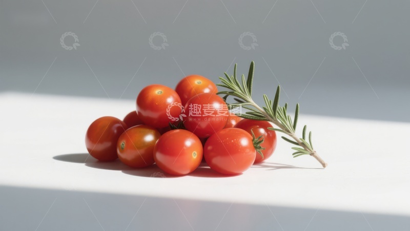 高清大图下载【趣麦麦图】樱桃番茄与迷迭香枝的静物组合