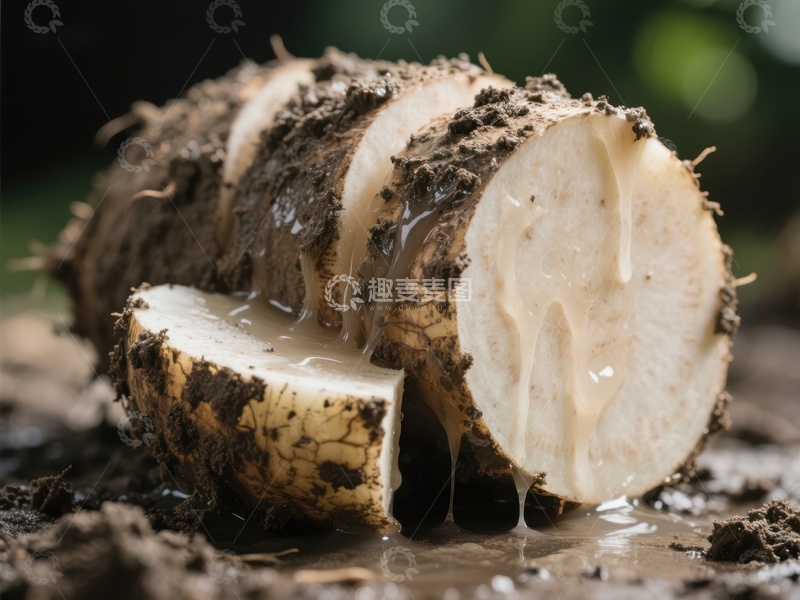 高清大图下载【趣麦麦图】新鲜芋头切片，汁液滴落