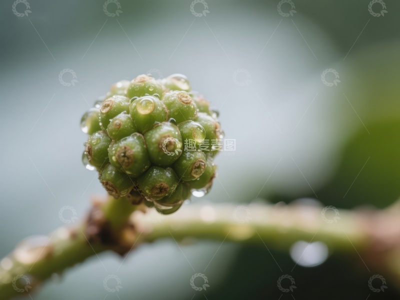 高清大图下载【趣麦麦图】青色浆果特写，水珠点缀
