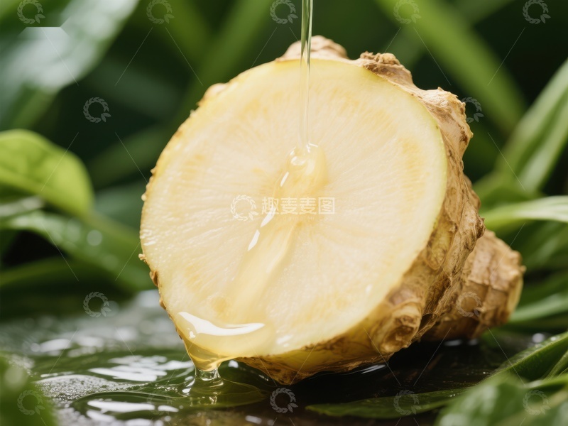 高清大图下载【趣麦麦图】新鲜姜块切面滴水特写